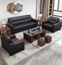  永拓简约办公室沙发西皮艺商务休息区贵宾接待银行会议室沙发茶几组合 